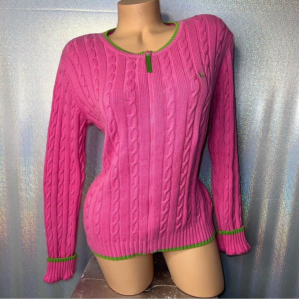Lily Pulitzer sweater cable knit vintage white label 80s/90s watermelon pink ✨